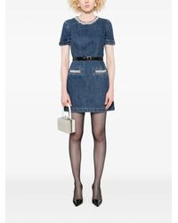 Self-Portrait Crystal-embellished Denim Mini Dress in Blue Self-Portrait Crystal-embellished Denim Mini Dress in Blue