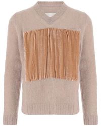 Maison Margiela - Pull À Col V Et Empiècements En Velours - Lyst