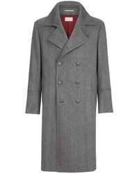 Brunello Cucinelli - Cashmere Chevron Flannel One-And-A Half Breasted Coat With Metal Buttons - Lyst