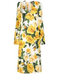 Dolce & Gabbana - Flower Print Midi -jurk - Lyst