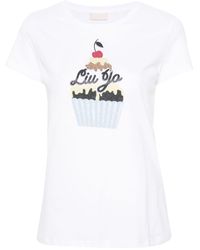 Liu Jo - T-shirt en coton à ornements strassés - Lyst