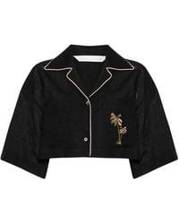Palm Angels - Cropped Linen Bowling Shirt - Lyst