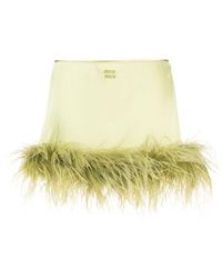 Miu Miu - Feather-trim Satin Miniskirt - Lyst