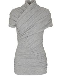 Balmain - Draped Short-Sleeve Knit Top - Lyst