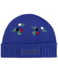 Marni - Floral-Embroidered Ribbed-Trim Wool Beanie - Lyst