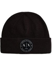 ARMANI EXCHANGE - Logo-Patch Ribbed-Knit Beanie Hat - Lyst