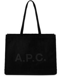 A.P.C. - Sac Cabas En Velours Côtelé À Logo Imprimé - Lyst