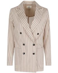 Myths - Stripe-Pattern Double-Breasted Coat - Lyst