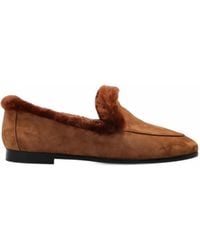 Black Suede Studio - Zora Fur-Trimmed Loafers - Lyst