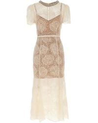 Self-Portrait - Zelfportret 'cream Tule Lace Midi' Jurk - Lyst