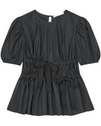 Cecilie Bahnsen - Freya Tied-Waist Pull-Sleeved Blouse - Lyst