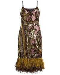Etro - Dress With Sequins And Feather Details - Lyst