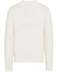 Prada - Logo-Embroidered Wool-Cashmere Jumper - Lyst