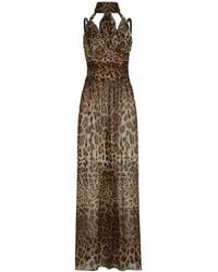 Dolce & Gabbana - Leopard-Print Halterneck Silk Gown - Lyst