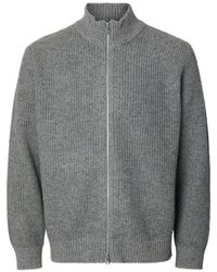 SELECTED - Zip-Fastening Ribbed-Knit Cardigan - Lyst
