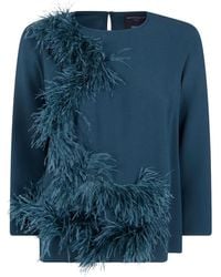 Antonelli - Feather-Trim Long-Sleeve Blouse - Lyst