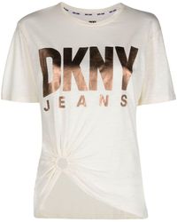 DKNY - Logo-print Knot-detail T-shirt - Lyst