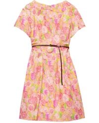 Prada - Floral-Print Belted Mini Dress - Lyst
