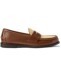 Polo Ralph Lauren - Alston Penny Raffia-Detail Leather Loafers - Lyst