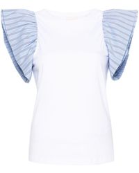 Liu Jo - Stripe Ruffle-sleeve T-shirt - Lyst