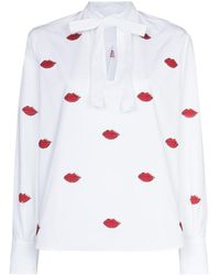 Valentino Garavani - Lips Print Tie-neck Shirt - Lyst