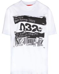 032c Camiseta con motivo Barcode Glitch - Blanco