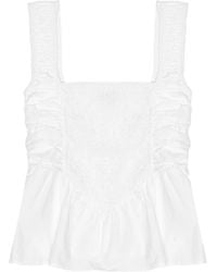 Ganni - Gerafftes Minikleid Mit Schößchen - Lyst