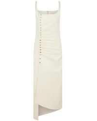 Rabanne - Button Ruched Leather Midi Dress - Lyst