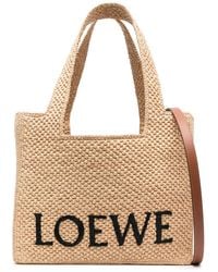 Loewe - Medium Font Raffia Tote - Lyst