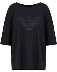 Emporio Armani - T-Shirt mit Strass-Logo - Lyst