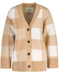 GANT - Checked-Pattern Button-Fastening Cardigan - Lyst