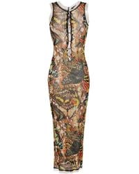 Jean Paul Gaultier - Vestido largo de malla estampada con encaje - Lyst