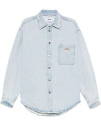 MSGM - Camisa Vaquera Con Logo Bordado - Lyst