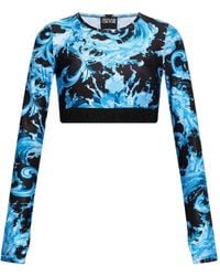 Versace Jeans Couture - Printed Long-Sleeves Crop Top - Lyst