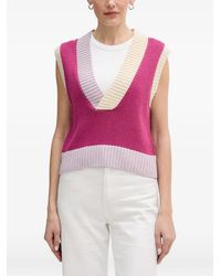 Benetton - V-Neck Colour-Block Ribbed-Knit Vest - Lyst