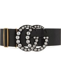 Gucci - Elastic Belt With Crystal Double G Buckle - Lyst