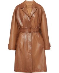 Prada - Belted Leather Trench Coat - Lyst