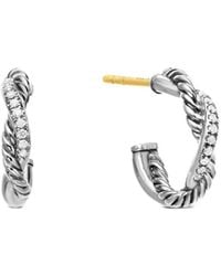 David Yurman - Sterling Petite Infinity Diamond Huggie Hoop Earrings (3Mm) - Lyst