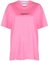 Moschino - T-Shirt En Coton À Logo Brodé - Lyst