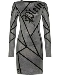 Philipp Plein - Crystal-Embellished Logo-Print Mini Dress - Lyst