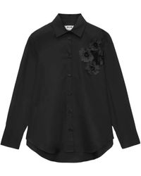 MSGM - Camicia Nera Con Applicazioni A Fiori - Lyst
