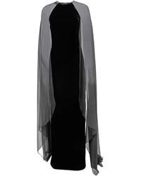 Carolina Herrera - Velvet Cape-Overlay Fitted Maxi Gown Dress - Lyst