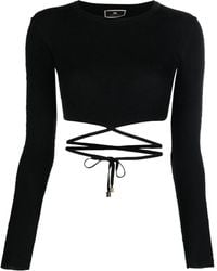 Elisabetta Franchi - Tie-detailed Cropped T-shirt - Lyst