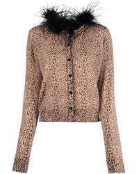 Twin Set - Leopard-print Feather-detailing Cardigan - Lyst