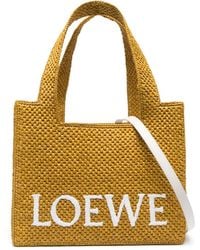 Loewe - Small Font Raffia Tote Bag - Lyst
