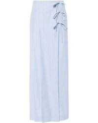 Alberta Ferretti - Pleat-detail Striped Midi Skirt - Lyst