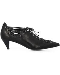 Pinko - Nappa Leather Court Shoes With Lace-Up Detail And Cone Heels - Lyst