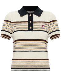 CASABLANCA - Café Striped-Pattern Polo Top - Lyst