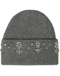 Emme - Faux-Pearl Embellished Ribbed Beanie Hat - Lyst
