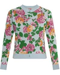 KENZO - Floral-Print Knitted Cardigan - Lyst